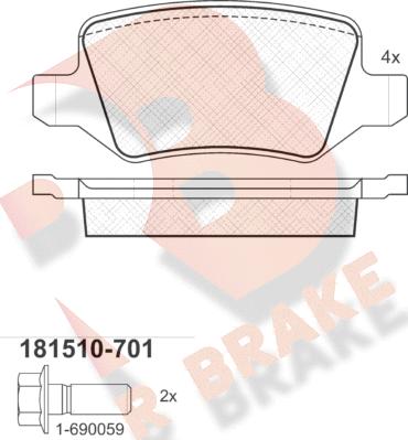 R Brake RB1510-701 - Гальмівні колодки, дискові гальма autocars.com.ua