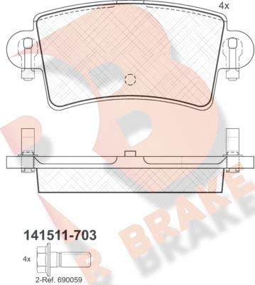 R Brake RB1511-703 - Гальмівні колодки, дискові гальма autocars.com.ua