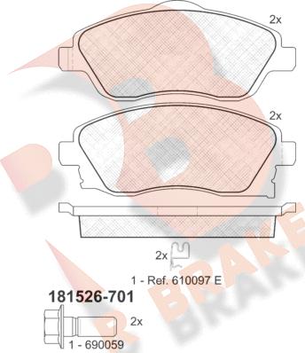 R Brake RB1526-701 - Гальмівні колодки, дискові гальма autocars.com.ua