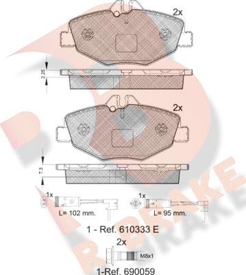 R Brake RB1527-701 - Гальмівні колодки, дискові гальма autocars.com.ua