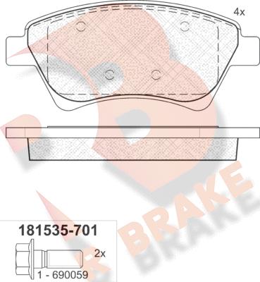 R Brake RB1535-701 - Гальмівні колодки, дискові гальма autocars.com.ua