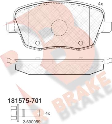 R Brake RB1575-701 - Гальмівні колодки, дискові гальма autocars.com.ua