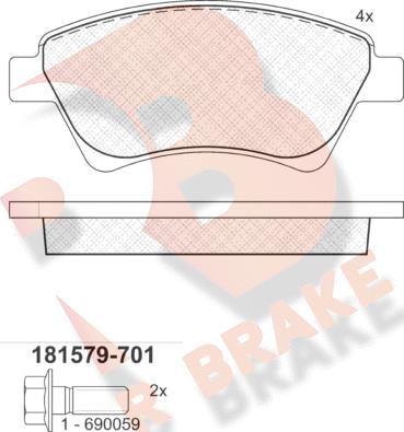 R Brake RB1579-701 - Гальмівні колодки, дискові гальма autocars.com.ua