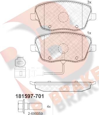 R Brake RB1597-701 - Гальмівні колодки, дискові гальма autocars.com.ua