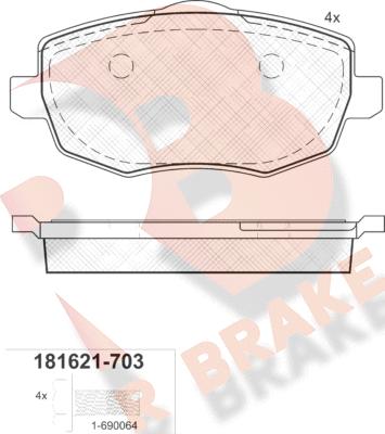 R Brake RB1621-703 - Гальмівні колодки, дискові гальма autocars.com.ua