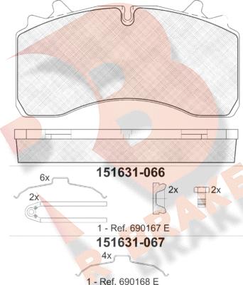 R Brake RB1631-067 - Гальмівні колодки, дискові гальма autocars.com.ua