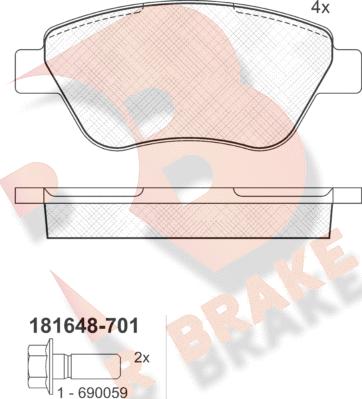 R Brake RB1648-701 - Гальмівні колодки, дискові гальма autocars.com.ua