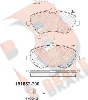 R Brake RB1657-700 - Гальмівні колодки, дискові гальма autocars.com.ua