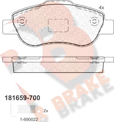 R Brake RB1659-700 - Гальмівні колодки, дискові гальма autocars.com.ua