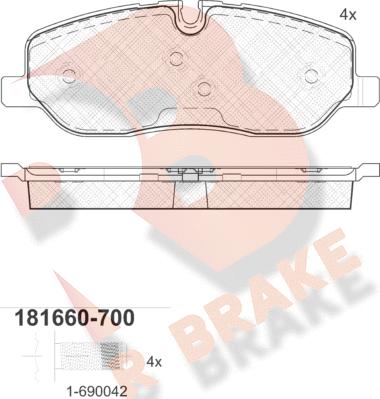 R Brake RB1660-700 - Гальмівні колодки, дискові гальма autocars.com.ua