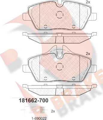 R Brake RB1662-700 - Гальмівні колодки, дискові гальма autocars.com.ua