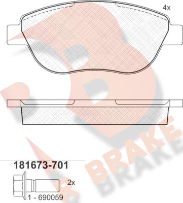 R Brake RB1673-701 - Гальмівні колодки, дискові гальма autocars.com.ua