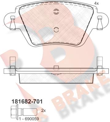 R Brake RB1682-701 - Гальмівні колодки, дискові гальма autocars.com.ua