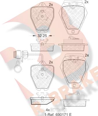 R Brake RB1691 - Гальмівні колодки, дискові гальма autocars.com.ua