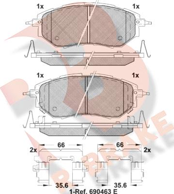 R Brake RB1697-066 - Гальмівні колодки, дискові гальма autocars.com.ua