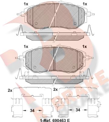 R Brake RB1697-067 - Гальмівні колодки, дискові гальма autocars.com.ua