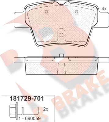 R Brake RB1729-701 - Гальмівні колодки, дискові гальма autocars.com.ua