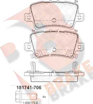 R Brake RB1741-706 - Гальмівні колодки, дискові гальма autocars.com.ua