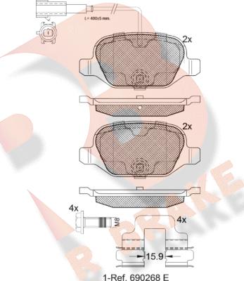 R Brake RB2038 - Гальмівні колодки, дискові гальма autocars.com.ua