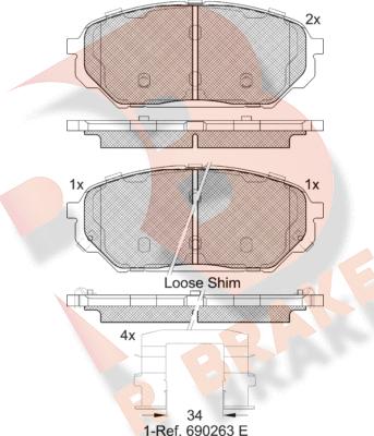 R Brake RB2044 - Гальмівні колодки, дискові гальма autocars.com.ua