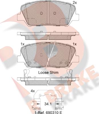 R Brake RB2102 - Гальмівні колодки, дискові гальма autocars.com.ua