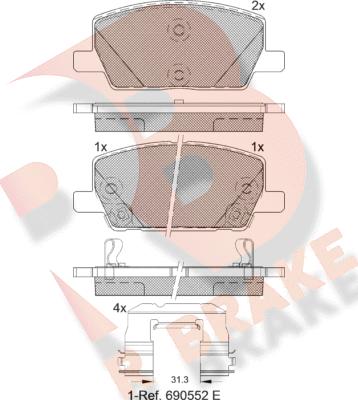 R Brake RB2355 - Гальмівні колодки, дискові гальма autocars.com.ua