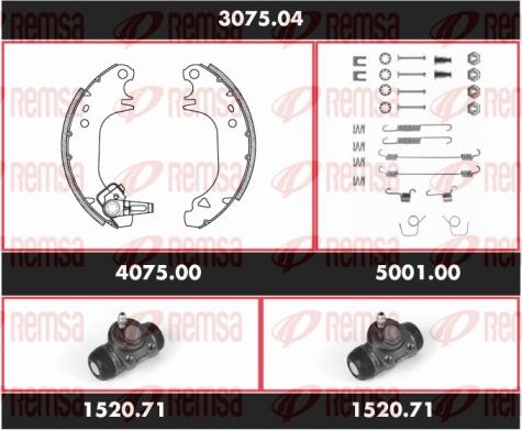 Remsa 3075.04 - Комплект тормозных колодок, барабанные autodnr.net