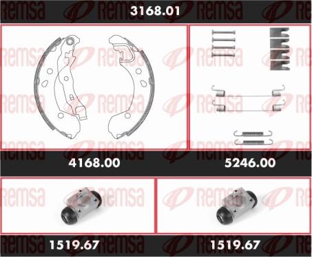 Remsa 3168.01 - Комплект гальм, барабанний механізм autocars.com.ua