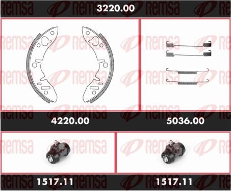 Remsa 3220.00 - Комплект гальм, барабанний механізм autocars.com.ua