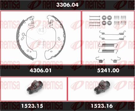 Remsa 3306.04 - Комплект гальм, барабанний механізм autocars.com.ua