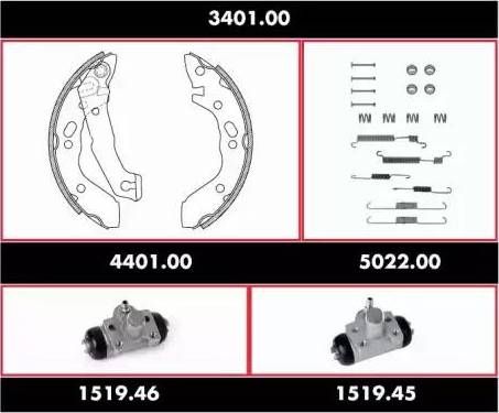 Remsa 3401.00 - Комплект тормозных колодок, барабанные autodnr.net