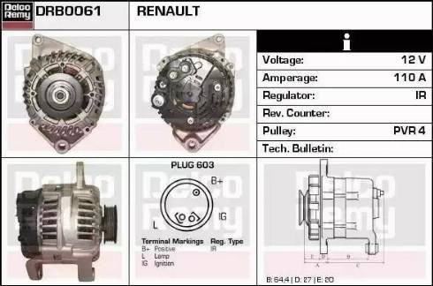 Remy DRB0061 - Генератор autocars.com.ua