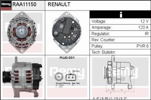 Remy RAA11150 - Генератор autocars.com.ua