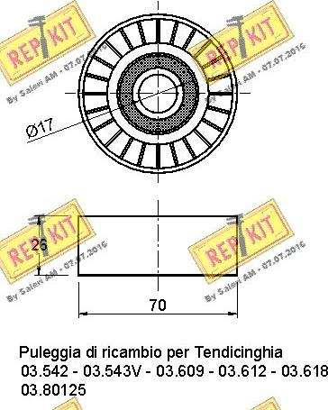 REPKIT RKT1557 - Паразитний / провідний ролик, поліклиновий ремінь autocars.com.ua