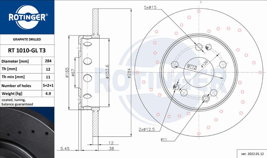 Rotinger RT 1010-GL T3 - Тормозной диск avtokuzovplus.com.ua