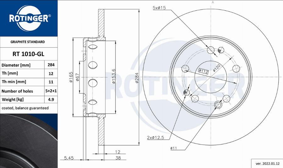 Rotinger RT 1010-GL - Тормозной диск avtokuzovplus.com.ua