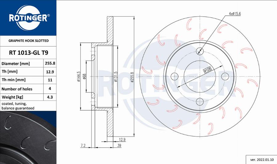 Rotinger RT 1013-GL T9 - Тормозной диск avtokuzovplus.com.ua