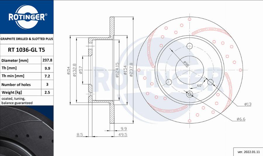 Rotinger RT 1036-GL T5 - Тормозной диск avtokuzovplus.com.ua