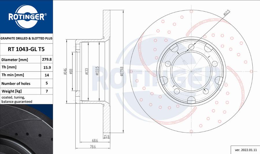 Rotinger RT 1043-GL T5 - Гальмівний диск autocars.com.ua