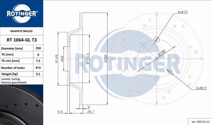 Rotinger RT 1064-GL T3 - Тормозной диск avtokuzovplus.com.ua