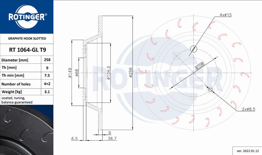 Rotinger RT 1064-GL T9 - Тормозной диск avtokuzovplus.com.ua