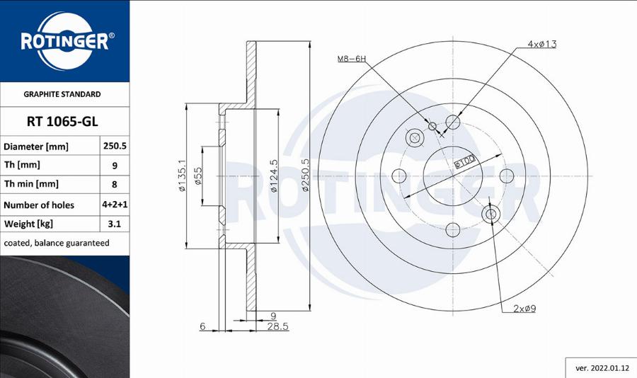 Rotinger RT 1065-GL - Тормозной диск avtokuzovplus.com.ua