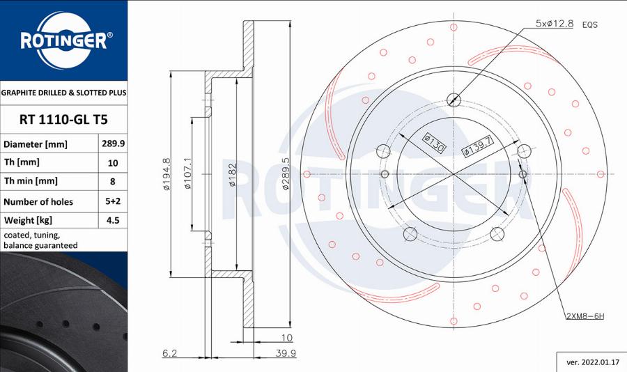 Rotinger RT 1110-GL T5 - Тормозной диск avtokuzovplus.com.ua