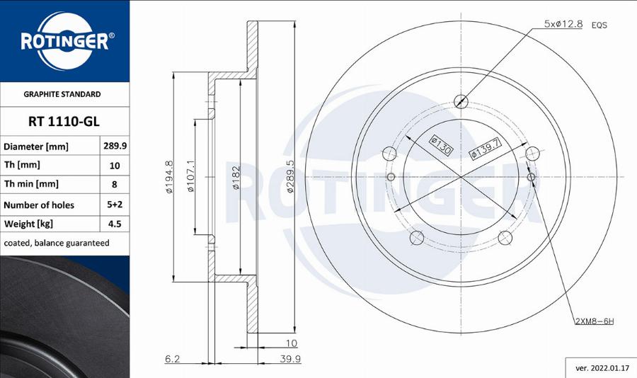 Rotinger RT 1110-GL - Тормозной диск avtokuzovplus.com.ua