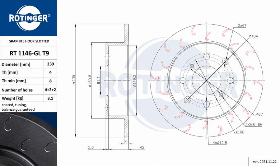 Rotinger RT 1146-GL T9 - Тормозной диск avtokuzovplus.com.ua