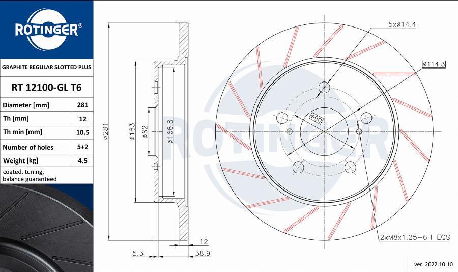 Rotinger RT 12100-GL T6 - Гальмівний диск autocars.com.ua