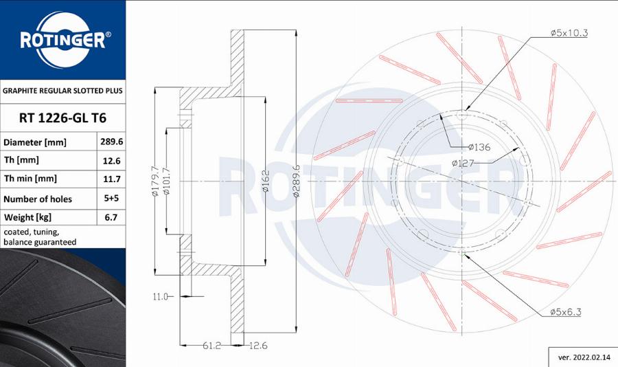 Rotinger RT 1226-GL T6 - Тормозной диск avtokuzovplus.com.ua