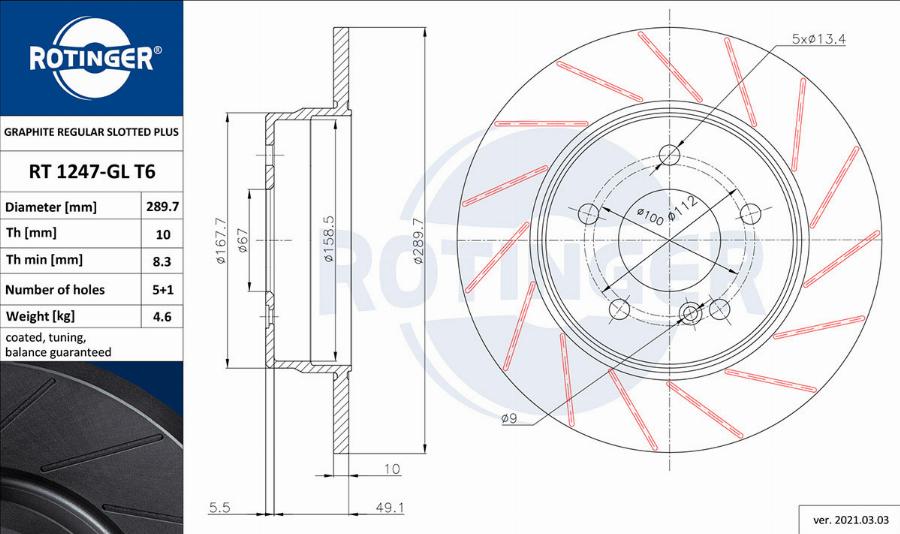 Rotinger RT 1247-GL T6 - Тормозной диск avtokuzovplus.com.ua