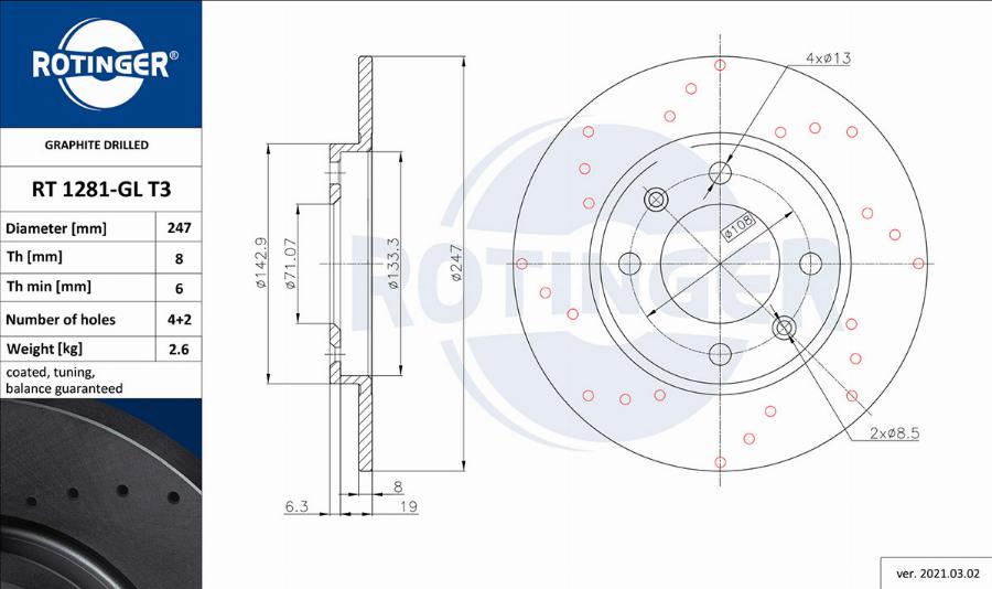 Rotinger RT 1281-GL T3 - Тормозной диск avtokuzovplus.com.ua