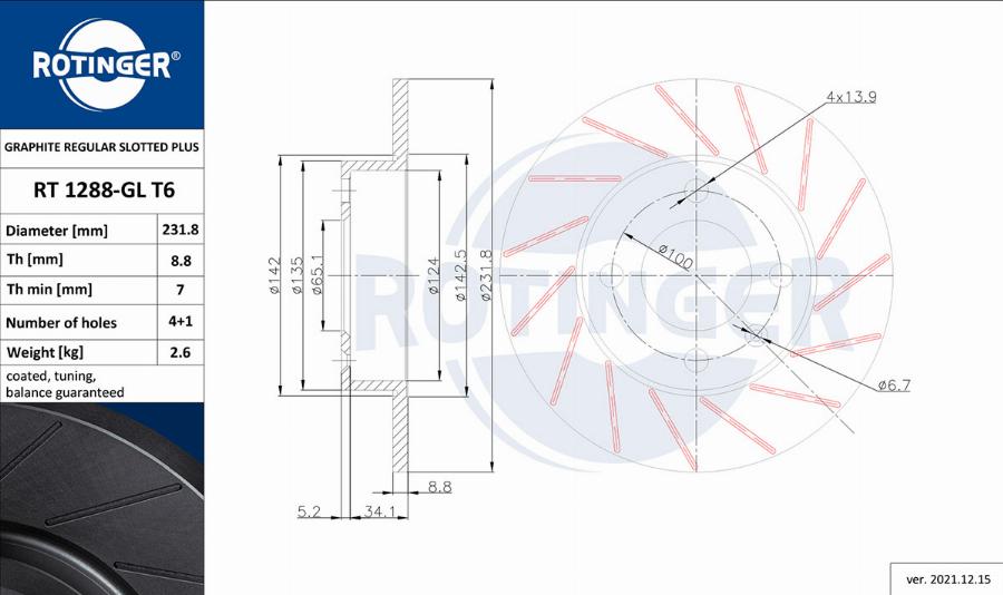 Rotinger RT 1288-GL T6 - Тормозной диск avtokuzovplus.com.ua